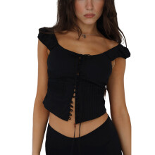 (M, Black) Camisetas sin mangas para mujer, color liso, diseño de tirantes, botones frontales, cárdigan con lazo.