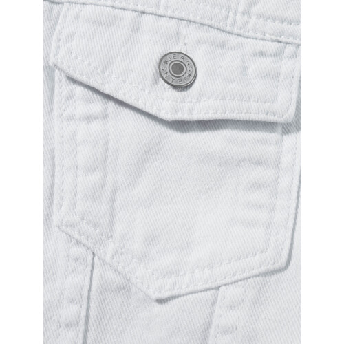 (M, White) Γυναικείο μονόχρωμο τζιν μπουφάν με μακριά μανίκια και τσέπη 2