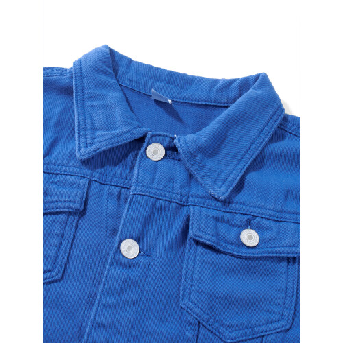 (L, Dark Blue) Γυναικείο μονόχρωμο τζιν μπουφάν με μακριά μανίκια και τσέπη 1