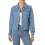 (XXL, Light Blue) Γυναικείο μονόχρωμο τζιν μπουφάν με μακριά μανίκια και τσέπη 2