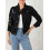 (XXL, Black) Γυναικείο μονόχρωμο τζιν μπουφάν με μακριά μανίκια και τσέπη 8