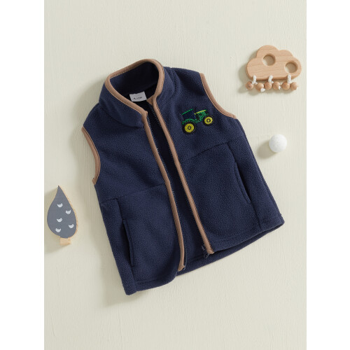 (3-4 Years, Blue) Αγόρια Φθινοπωρινό Casual Γιλέκο Αμάνικο με Κέντημα και Φερμουάρ 2