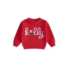(3-4 Years, Red) Kids Christmas Sweater, Long Sleeve Crew Neck Letters Warm Winter Sweater Clothes for Girls Boys