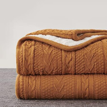 Burnt Orange 50x63" Acrylic Cable Knit Sherpa Throw Blanket – Thick, Soft, Cozy Fleece for Couch, Sofa, Bed – All-Season Coverlet