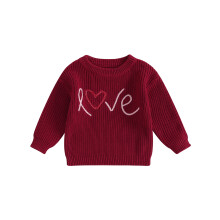 (3-6 Months, Red) Dziewczęcy sweter jesienny z długim rękawem i okrągłym dekoltem, haftowany napis