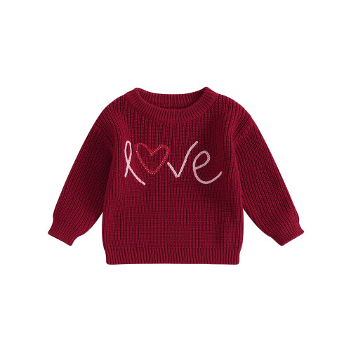 (18-24 Months, Red) Mädchen Herbst Strickpullover Langarm Rundhalsausschnitt Buchstabenstickerei Pullover Strickwaren
