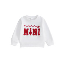 (6-12 Months, White) Kinder-Sweatshirt, Langarm, Rundhalsausschnitt, bestickter Hoodie, Weihnachtskostüm für Jungen und Mädchen