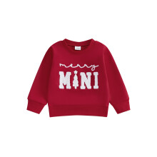 (12-18 Months, Red) Kinder-Sweatshirt, Langarm, Rundhalsausschnitt, bestickter Hoodie, Weihnachtskostüm für Jungen und Mädchen