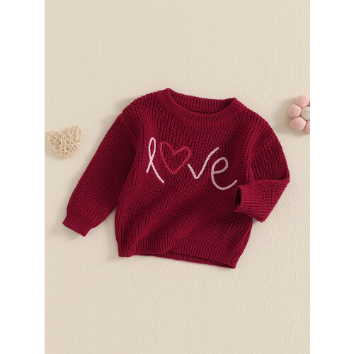 (3-6 Months, Red) Mädchen Herbst Strickpullover Langarm Rundhalsausschnitt Buchstabenstickerei Pullover Strickwaren 2