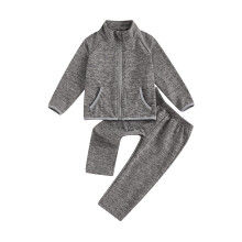 (6-12 Months, Gray) Completo autunnale per bambini, giacca in pile a maniche lunghe con cerniera e pantaloni lunghi (2 pezzi).