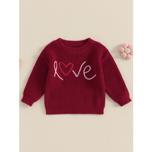 (9-12 Months, Red) Mädchen Herbst Strickpullover Langarm Rundhalsausschnitt Buchstabenstickerei Pullover Strickwaren 2