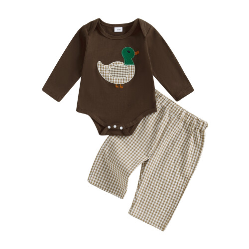 (6-12 Months, Brown) Φθινοπωρινή στολή μωρών ελαστική μέση.