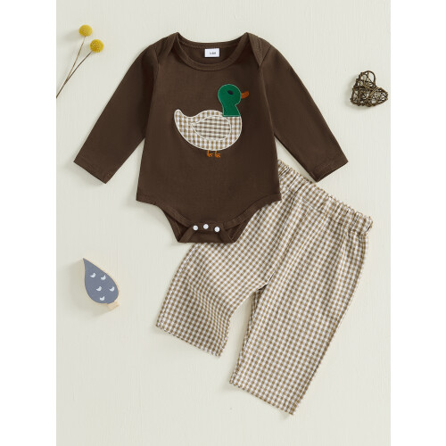 (6-12 Months, Brown) Φθινοπωρινή στολή μωρών ελαστική μέση. 1