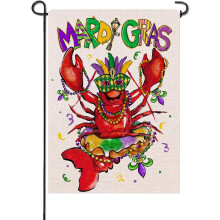 Mardi Gras krepshageflagg – dobbeltsidig, 30x43 cm, jute, fleur-de-lis og perler, utendørs hagedekor, maskeradefesttema