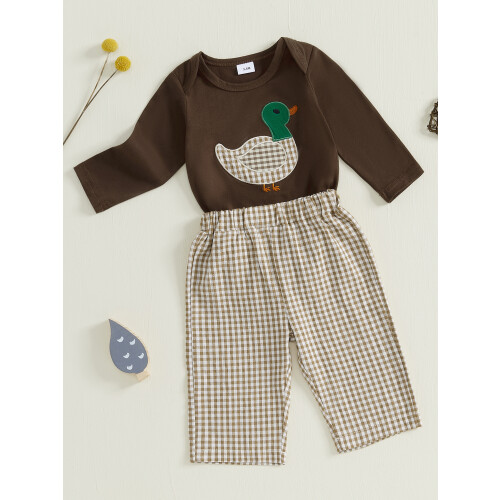 (12-18 Months, Brown) Φθινοπωρινή στολή μωρών ελαστική μέση. 2