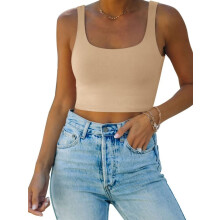 Camiseta sin mangas para mujer con escote cuadrado, tops modernos y sexys, ajustados, ideales para yoga en verano.