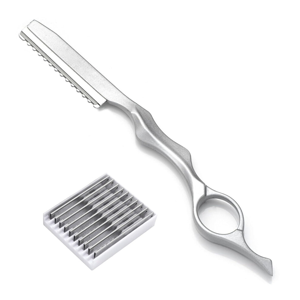 Silver 11 Pieces Styling Razor Thinning Comb And Texturizing Cutting Comb With Replacement Stainless Steel Razors For Salon Home Use (Silver)