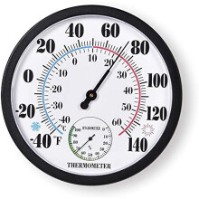 Grote digitale thermometer en hygrometer voor binnen en buiten, waterdicht, batterijloos, 25 cm, draadloos, wandmontage, tuindecoratie (zwart)