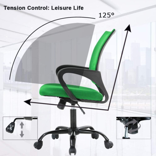 Mesh Office Chair with Arms and Wheels Green 2