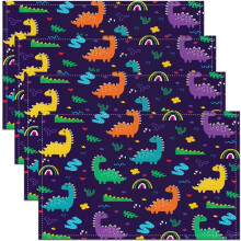 Juego de 4 manteles individuales con diseño de dinosaurios de dibujos animados, 45 x 30 cm, diseño arcoíris, fáciles de limpiar, para niños y