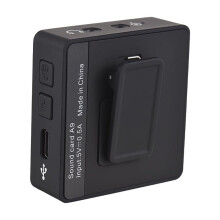 Modificador de voz portátil com 11 efeitos e microfone de lapela.