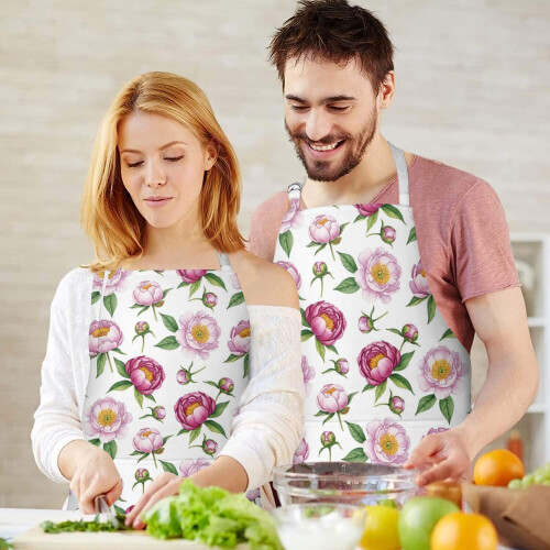 Ποδιά Pioneer Flower Floral για γυναίκες και άνδρες, αδιάβροχη από βαμβάκι-λινό με τσέπες, 2