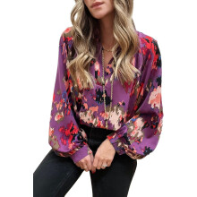 Blusa informal bohemia para mujer, tops con estampado abstracto, solapa, cuello en V, manga larga, estilo farol, blusas holgadas para verano y
