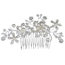Pinza para el cabello para mujer, flor de boda, diamantes de imitación, perlas de imitación, peine nupcial, joyería