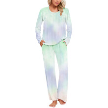2025 Dames Zachte Loungeset Huiskleding Dames Nachtkleding Pyjamaset met Lange Mouwen