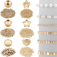 1200 Stück, 6 verschiedene Gold-Spacer-Perlen, sortiert, lose Perlen für die Schmuckherstellung zum Selbermachen von Armbändern, Halsketten und