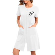 Dámske dlhé nočné šaty na Valentína, polyester, spandex, dvojito česané, mäkké a pohodlné, s predným vreckom na zips, potlač srdca,