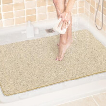 Douchemat, badmat, 24x36 inch, antislip badmat met afvoer, sneldrogende PVC loofah badmat voor bad, douche, badkamer, kaki