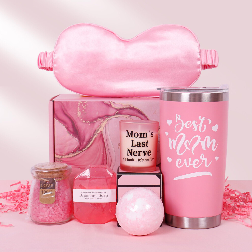Spa Gift Basket for Women with Tumbler, Candle, Bath Salt, Soap, Sleep Mask, Mother's Day Gift Set