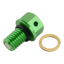 Magnetic Oil Drain Bolt CNC Aluminum Green with Safety Wire Hole for Kawasaki KX65500