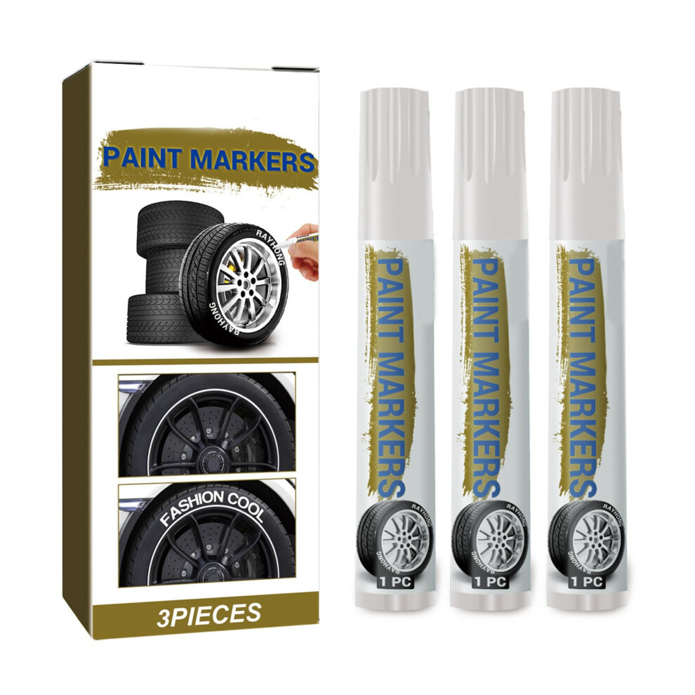 3 Pack Tire Paint Pens For Car Lettering, Bright Longlasting Permanent Markers White 9073542120988