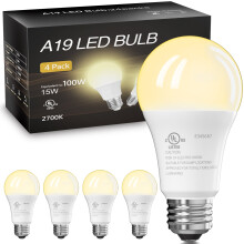 Ampoules LED A19, équivalent 100 W, lumière du jour 2700 K, 15 W, 1500 lumens, culot E26 standard, certifiées UL, éclairage pour chambre, salon,
