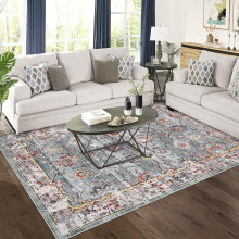 5x7 Machine Washable Area Rug, Foldable Low Pile Ultra Soft Non-Slip Vintage Floral Distressed Carpet, Non-Shedding & Stain-Resistant – Green