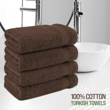 Lot de 4 serviettes de toilette en coton turc 100 % naturel, douces pour les mains et le visage, couleur marron.