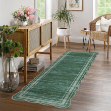 2x6 Modern Abstract Scalloped Runner Rug Non-Slip Low Pile Stain Resistant Indoor Rug for Hallway Kitchen Entryway Green