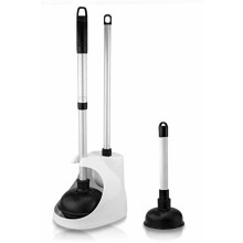 Juego de 4 piezas para desatascador de inodoro 60168A con mini desatascador de lavabo, cepillo para inodoro y soporte, diseño multiángulo, mango