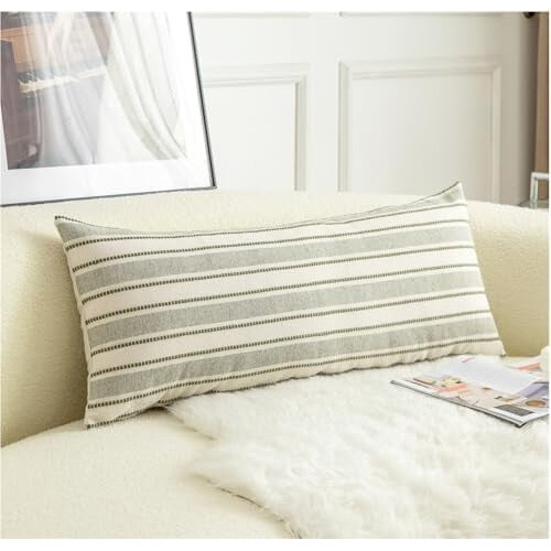 Capa de almofada lombar boho verde-oliva 14x36 polegadas