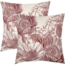 Vintage-Kissenbezüge mit Blumenmuster, 45 x 45 cm, 2er-Set, burgunderrotes Blätterdesign, rustikale Dekokissen für Sofa, Wohnzimmer, Veranda und