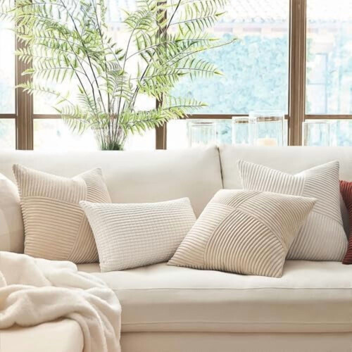 Σετ μαξιλαριών Euro Shams 24x24", καφέ κοτλέ, ριγέ patchwork με υφή ανεμόμυλου, 60x60 εκ., για 1