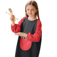 Kids Art Smock Color Block Long Sleeve Round Neck Black