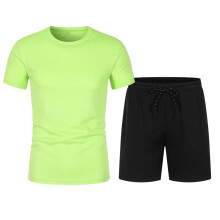 Men's Short Sets 2 Pieces Outfits Lounge Set Short Sleeve Round Neck Beach Summer Solid-Color Casual Running Fitness Exercise Pocket Shorts Tracksuit