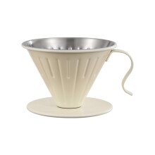 Roestvrijstalen V-vormige koffiefilter met spiraalvormige ribben, vaatwasmachinebestendig, compatibel met de meeste koffiezetapparaten, beige