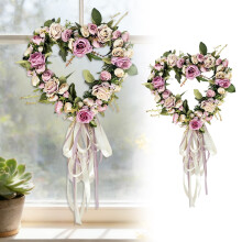 Guirlanda de rosas coloridas em formato de coração de 33 cm - Decoração duradoura para o Dia dos Namorados, ideal para varanda e sala de estar.