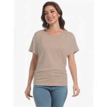 T-shirts décontractés pour femmes, manches courtes, col bateau, hauts froncés, vêtements d'été légers