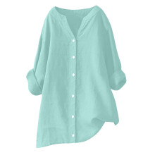 Camisas de lino para mujer, camisas con botones, cuello en V, manga larga, blusas de verano, blusas informales para el trabajo.