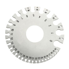 Medidor de diâmetro de fio para medição, em metal resistente e prateado.